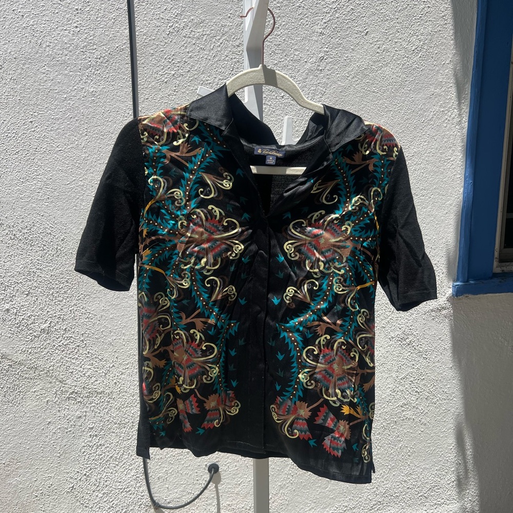 Brooks Brothers Black Shirt with Colorful Embroidery